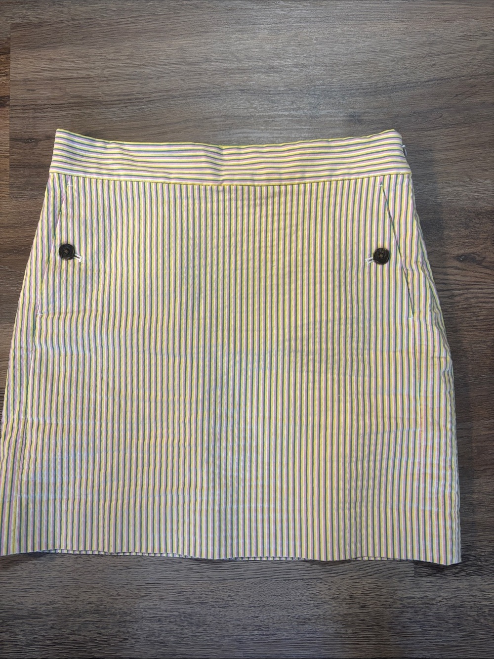 J. Crew Striped Mini Skirt in White with Yellow and Blue Stripes
